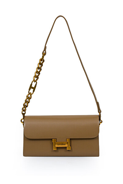Levidor Women's Stylish Shoulder Bag with Flap Logo and Chain Detail Lv930382 Camel