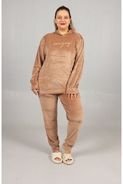 Truva XXL Plus Size Premium Velvet Hooded Camel Set Luxurious, Comfortable and Stylish Tracksuit Set