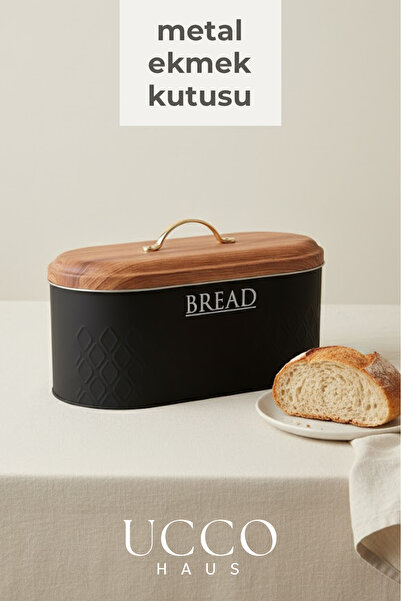 UCCO Retro Metal Bread Box, Wood Look Matte Black Bread Bin, Kitchen Organizer - Bread Storage Container
