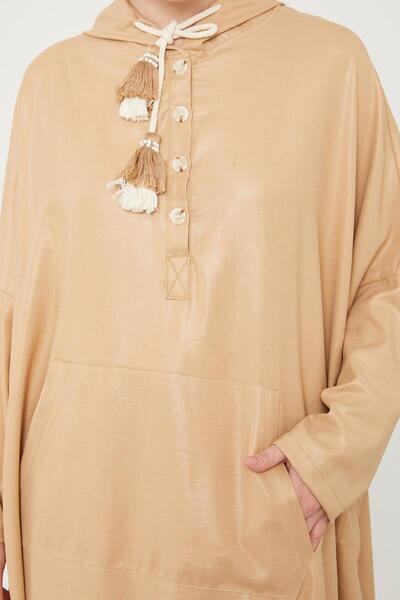 Levidor Γυαλιστερό υφασμάτινο τουνίκ με τσέπες Camel Kangaroo