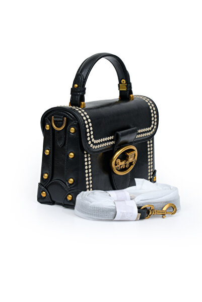 Levidor Authentic Phaeton Metal Logo and Embroidery Detailed Small Size Women's Hand and Shoulder Bag Lv930573 Black