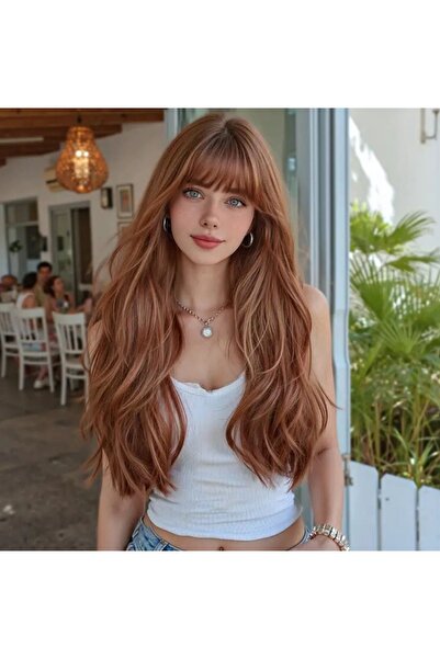 aura peruk Koyu bakır perçemli düz uzunluğu muhteşem doğal görünümdeki medika...