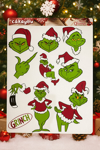 cakaybu Set de autocolante de Anul Nou Grinch – Foaie de autocolante cu temat...
