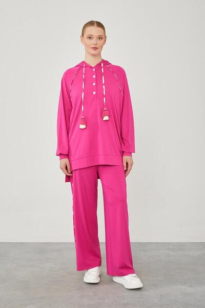 Levidor Fuchsia Hooded Asymmetrical Cut Sports Set