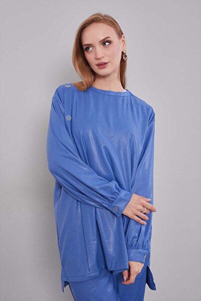 Levidor Διπλό σετ με λεπτομέρεια με κουμπιά με λαιμόκοψη Indigo