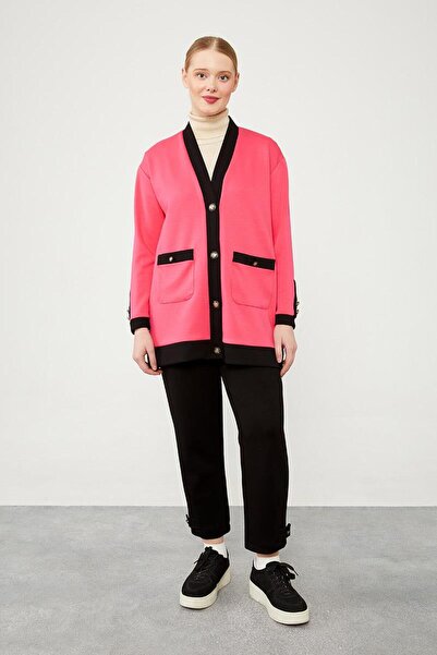 Levidor Φούξια-Μαύρο Σετ Ζακέτα με Κουμπιά Κλείσιμο Διπλό