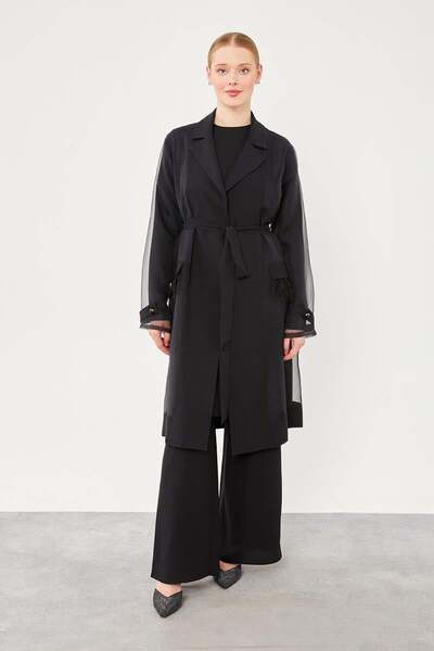 Levidor Siyah Tüy Detaylı Şifon İçli Üçlü Takım