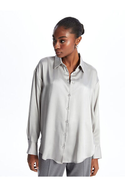 LC Waikiki Plain Long Sleeve Oversize Satin Women's Shirt