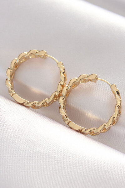 Mustran Brass Gold Color Chain Model Hoop Earrings