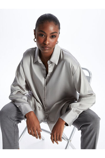 LC Waikiki Plain Long Sleeve Oversize Satin Women's Shirt