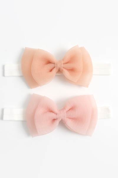Soar Kids Aksesuar Girl's Pink Peach 2-Piece Bow Organza Bandana