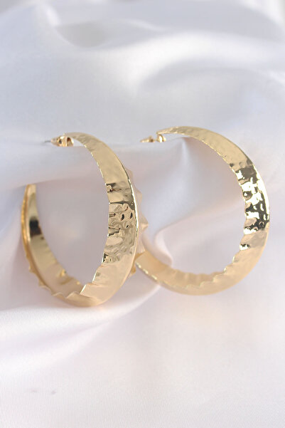 Mustran Brass Gold Color Leaf Patterned Hoop Earrings