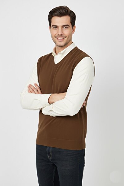 Triko Nehir Men's V-Neck Sweater Steel Knit Regular Fit Bgl-St04839