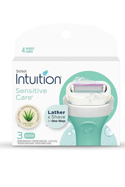 INTUITION عبوات شفرات حلاقة شيك إنتويشن للبشرة الحساسة مع فيتامين هـ والصبار، عبوة من قطعة واحدة (3 قطع)