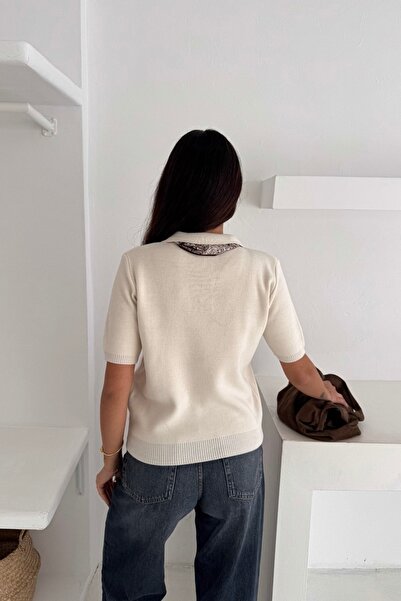 Noi Belis Ribbon Detailed Short Sleeve Soft Textured Knitwear Sweater Aw25Kz0076