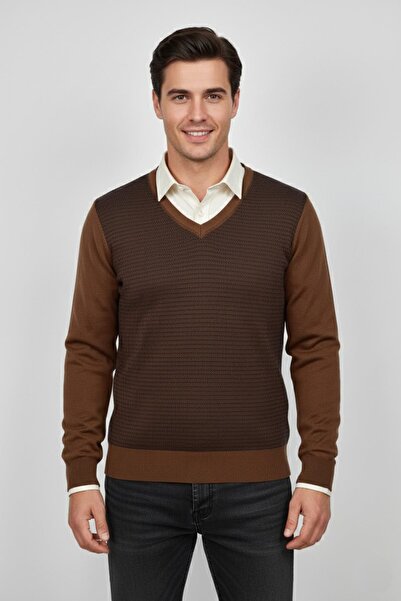 Triko Nehir Men's V-Neck Knitwear Sweater Steel Knit Regular Fit Bgl-St04838