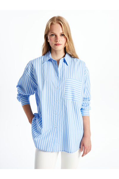 LC Waikiki Striped Long Sleeve Oversize Women's Shirt