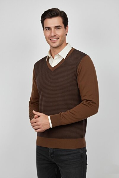 Triko Nehir Men's V-Neck Knitwear Sweater Steel Knit Regular Fit Bgl-St04838