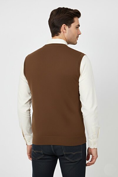 Triko Nehir Men's V-Neck Sweater Steel Knit Regular Fit Bgl-St04839