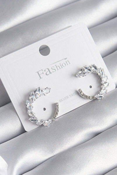 Mustran Brass Silver Color Zircon Stone Women's Earrings