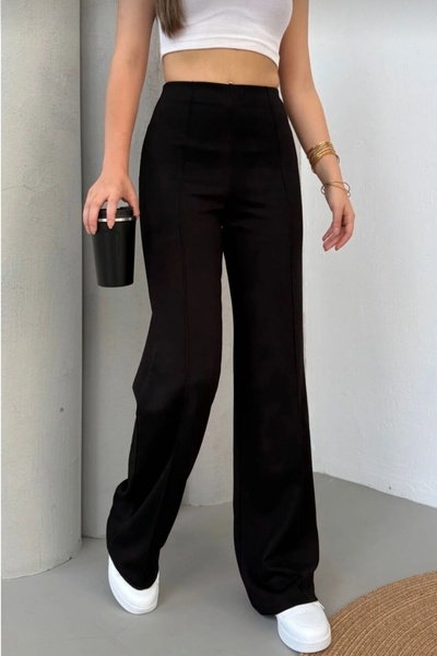 Lovely butik High Waist Palazzo Pants |   Double Pants with Wide Legs and Sewing Details