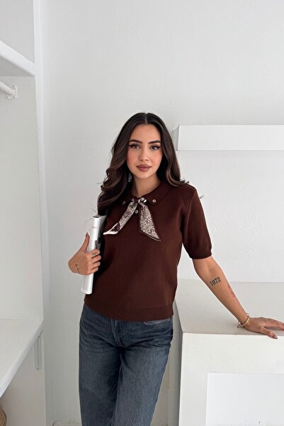 Noi Belis Ribbon Detailed Short Sleeve Soft Textured Knitwear Sweater Aw25Kz0076