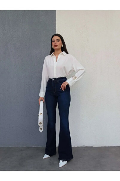 kleshus بنطلون جينز من Çnr واسع الأرجل لا يتلاشى لونه، بنطلون جينز عالي الخصر...