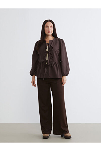 LC Waikiki Γυναικείο πουκάμισο μεγάλου μεγέθους με λεπτομέρεια με κορδόνια με φιόγκο