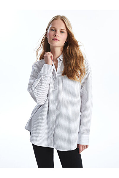 LC Waikiki قميص أكسفورد نسائي مخطط كبير الحجم