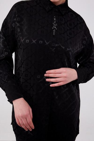 Levidor Διπλό Σετ Ζακάρ Μαύρο με Λουλούδια