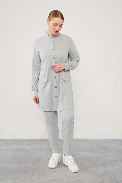 Levidor Gray Judge Collar Button Closure Combed Cotton Sports Suit
