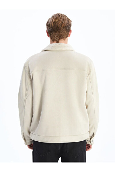 LC Waikiki Vision Ecru Narrow/ Slim Fit Fur Collar Plush Lined Suede Men's Coat