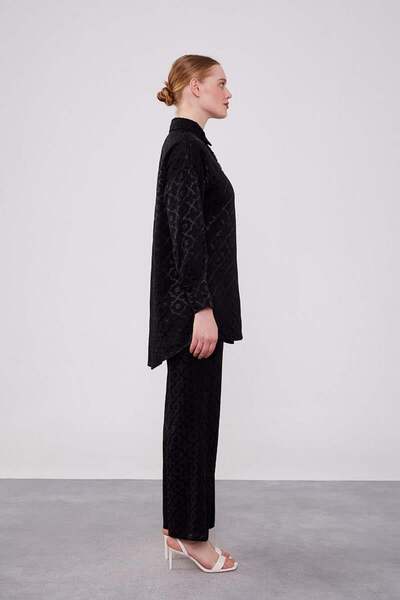 Levidor Διπλό Σετ Ζακάρ Μαύρο με Λουλούδια