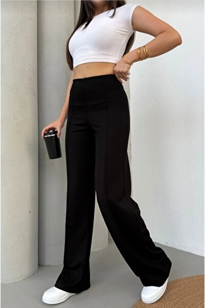 Lovely butik High Waist Palazzo Pants |   Double Pants with Wide Legs and Sewing Details