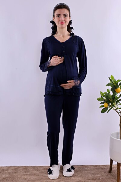 ByLohusa Effortt Navy Blue Maternity Pajama Set