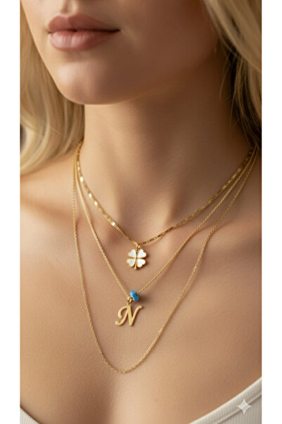 Jewerly Women's Gold Harmony Combination Triple N Letter Necklace