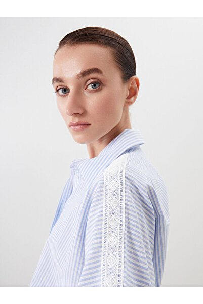LC Waikiki Striped Lace Detailed Oversize Women's Shirt