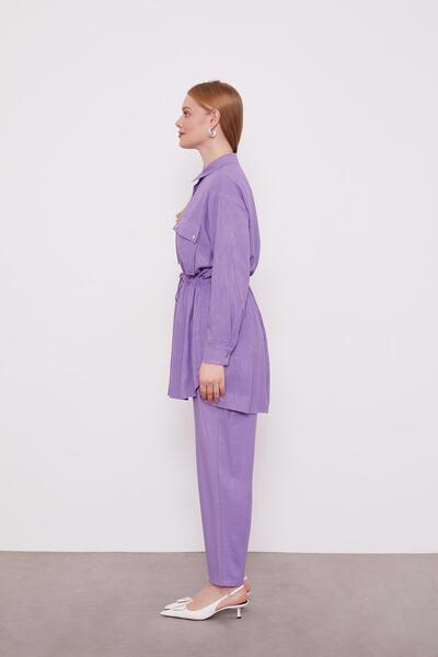 Levidor Purple Gathered Waist Trousers Sports Suit