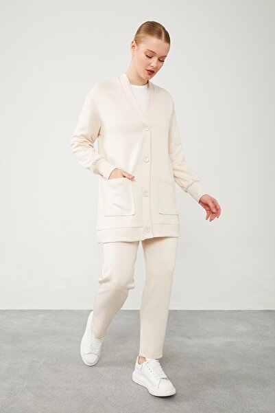 Levidor Stone Button Detailed Trousers Cardigan Set