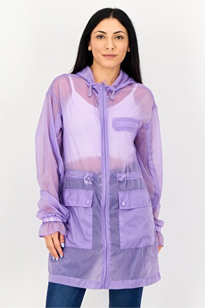 Cropp Women Solid Long Sleeve Windbreaker Jacket, Purple