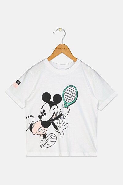 Disney Mickey And Friends x Kids Boy Crew Neck Embroidered T-Shirt, White