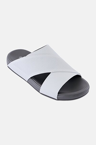 Algspar Men Textured Slip On Arabic Sandals, Light Grey