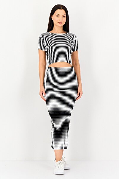 Bianco Lucci Women 2 Pieces Striped Short Sleeve Top And Skirt Set, Multicolor