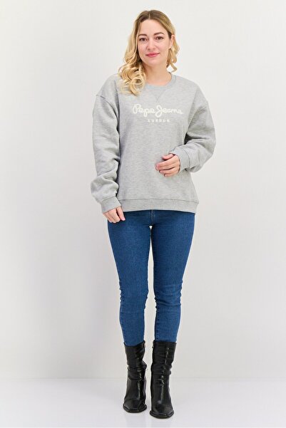 Pepe Jeans Women Crew Neck Brand Logo Sweatshirt, Grey