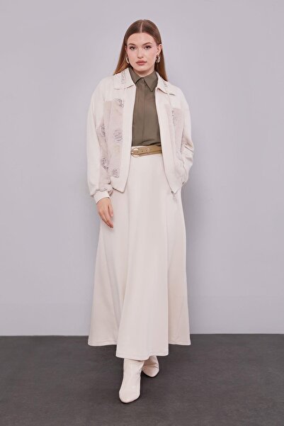 Levidor Cream Collar Stone Detail Rose Skirt Set