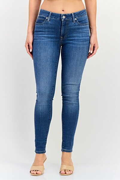 Levi's بنطلون جينز نسائي 711 ضيق قابل للتمدد ومغسول، أزرق