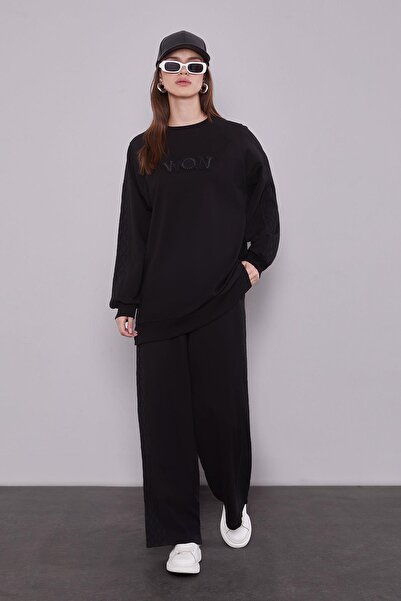 Levidor Black Stripe Lace Detailed Sports Suit