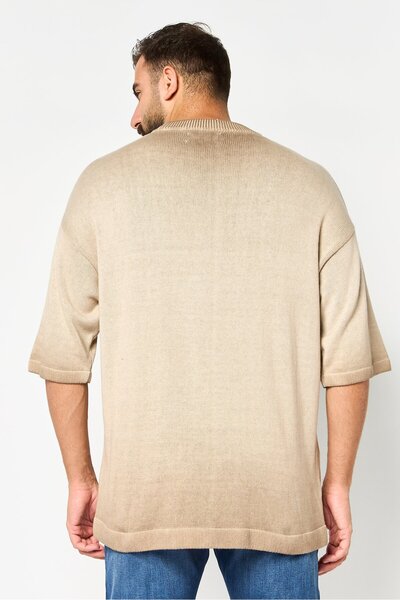 Reserved Men Ribbed Collar Textured Sweater, Brown