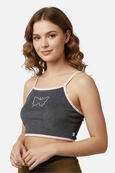 Vans Women Textured Tie Closure Swimwear Top, Heather Grey