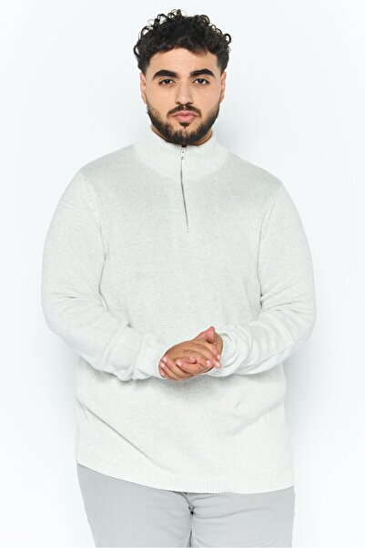 Asos Design Men Round Neck Textured Half Zipper Sweatshirt, Grey
